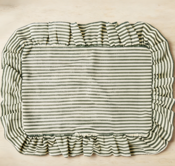 Set of 6 Vintage Green Ruffle Stripe Cotton Placemats 14.5x19.7